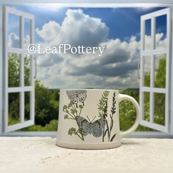 Gray/Blue Butterflies in Spring Beige Ceramic 18oz Mug - Picture 1 of 10